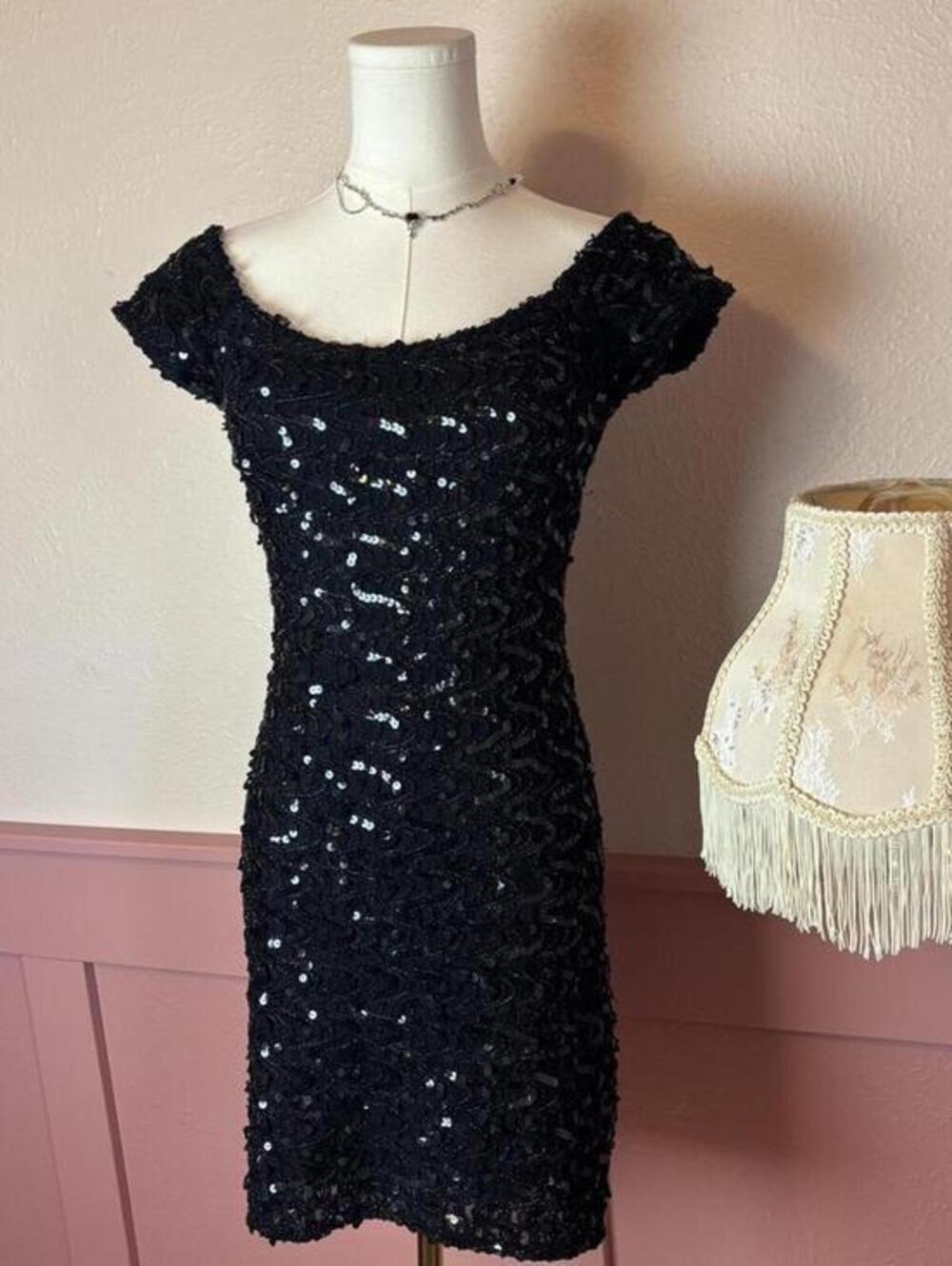 Rampage vintage rare sequin swoop mini dress black grail rare